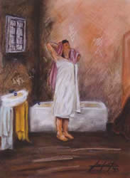 Morning bath | French pastel on Ingress Paper - 16 x 12 inch